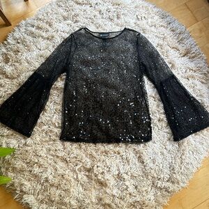 INC International Concepts black sheer sequins see-through flare sleeve …
